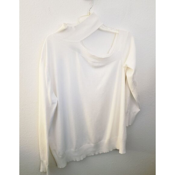 Eloquii White One Shoulder Cut Out Mock Neck Long Sleeve Sweater Size 18/20 EUC - Picture 3 of 9